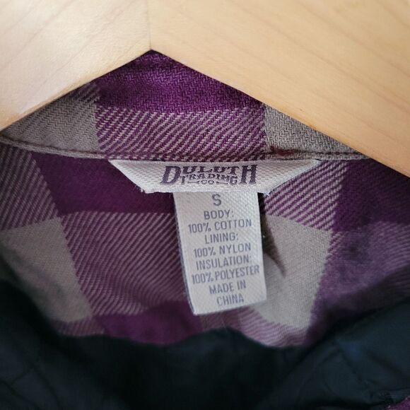 Duluth Trading Co Quilted Flannel Shacket Purple/Olive Snap Small Insulated - Picture 7 of 7
